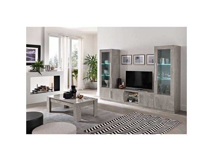 CLARK - Ensemble Salon Complet Effet Marbre Meuble TV et Vitrines avec Leds + Table Basse