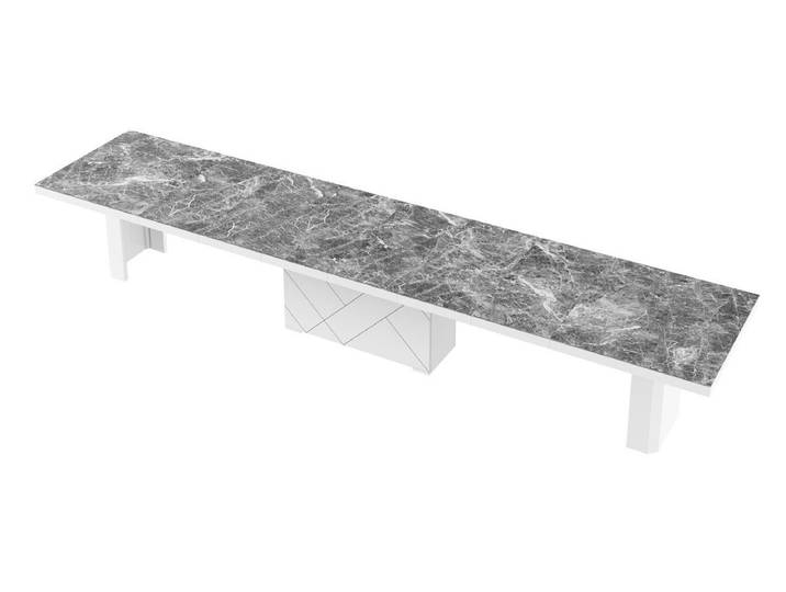 designimpex Esstisch HEK-111 Marmor dunkel Weiß Hochglanz XXL ausziehbar