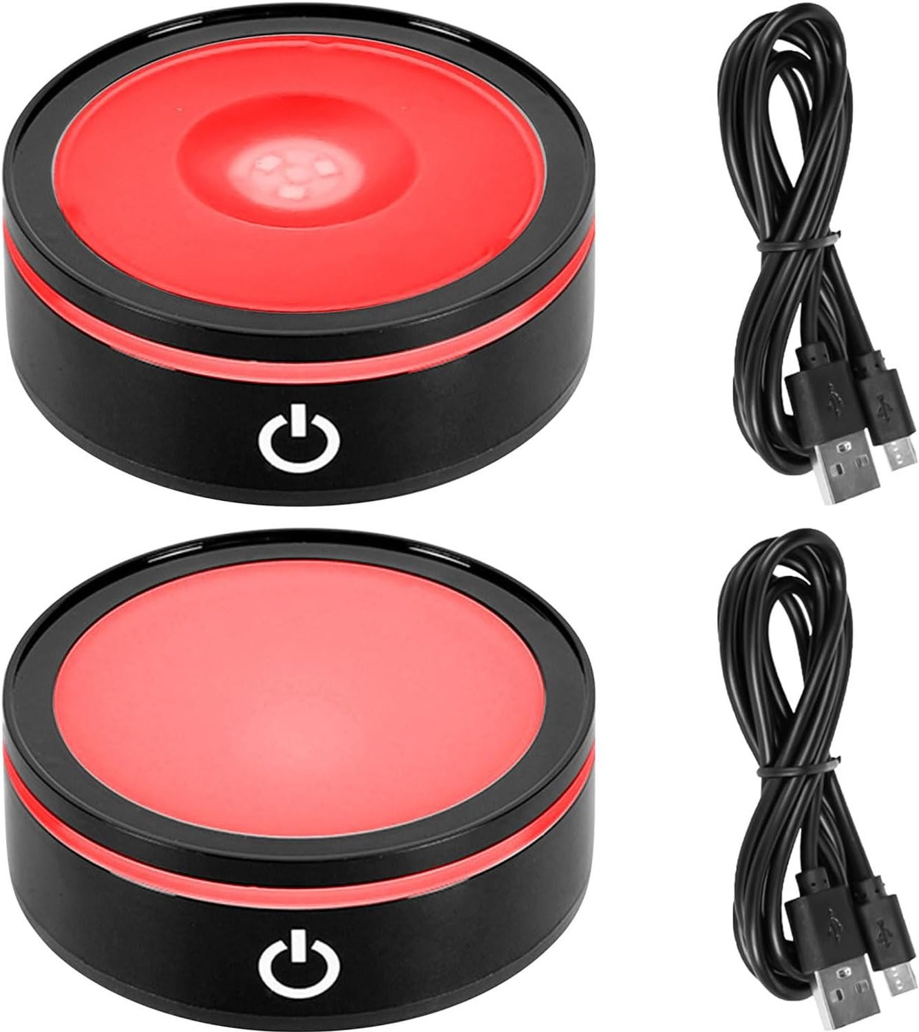 Set van 2 ronde LED lichtbases multicolor zwart voor 3D kristal glas kunst