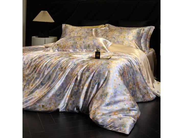 Parure de lit en soie naturelle, ensemble de literie de luxe en Satin, housse de couette, drap et taie d'oreiller, simple, Double, Queen, King, impression