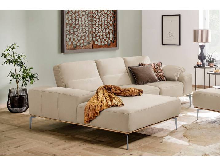 Ecksofa W.SCHILLIG run, Designsofa mit tollem Sitzkomfort, L-Form , beige (elfenbein z73), B:279cm H:88cm T:178cm, Longlife Xtra-Leder Z73: Naturwalkleder der Luxusklasse aus den erlesensten Rohhäuten. Hautstärke 1, 1 – 1, 3 mm;ROHLEDER Jacquard-Flachgewebe Q2 W60 (63% Polyester, 37% Polyacryl);ROHLEDER Chenille-Flachgewebe Q2 W77 (68% Polyacryl, 32% Polyester);Stoff S37 (100% Polyester), Sofas, Ecksofa, mit elegantem Holzsockel, Füße in Chrom glänzend, Breite 279 cm