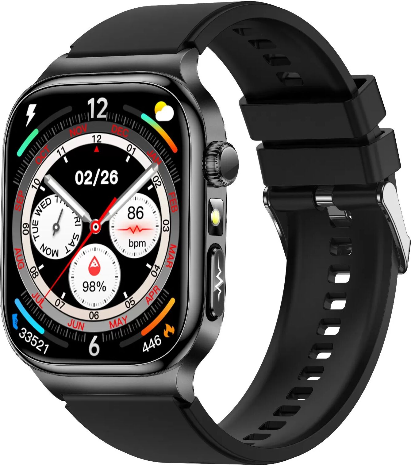 INF 2.04-Zoll AMOLED Smartwatch mit hoher Auflösung und Gesundheitsüberwachung Schwarz