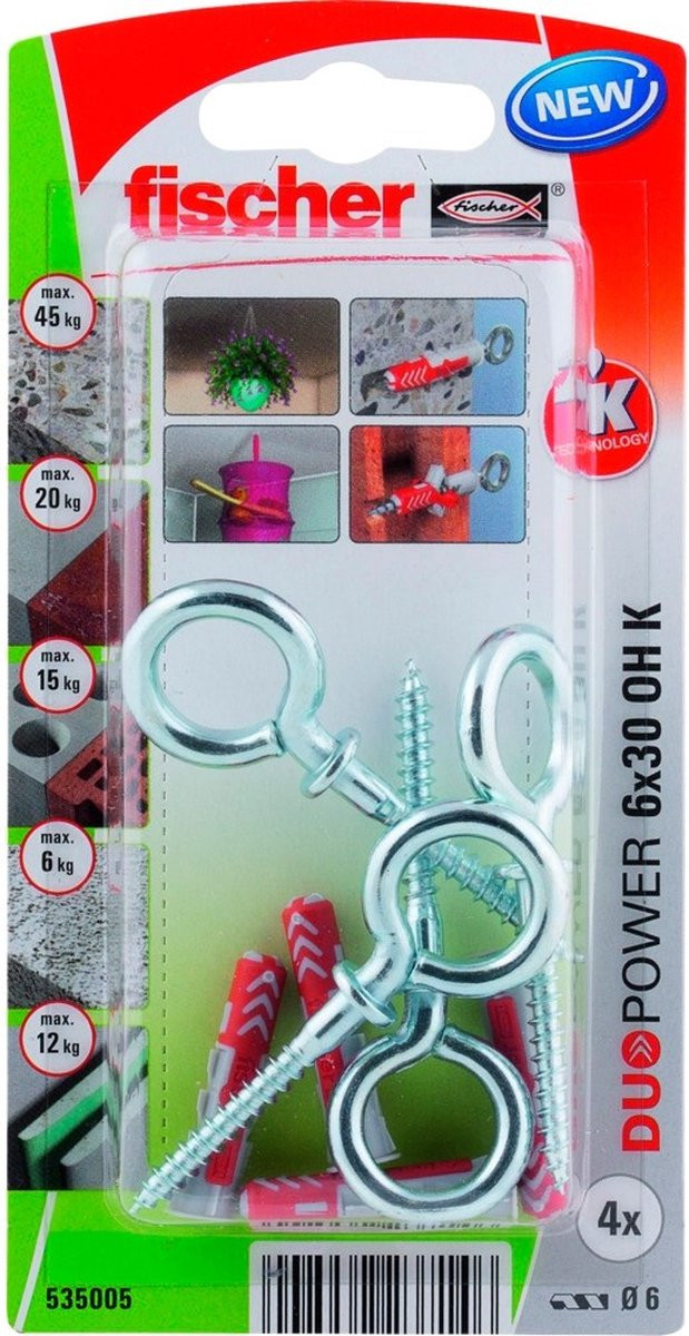 Fischer DuoPower Serie Plug met Ooghaak - 6x30mm - Nylon