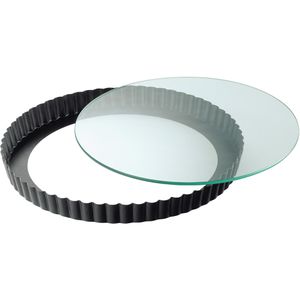 Kaiser Backform Inspiration, Tarte- und Quicheform, aus Stahl, Ø 28 cm, schwarz antihaftbeschichtet, mit Glasboden, Tarteform