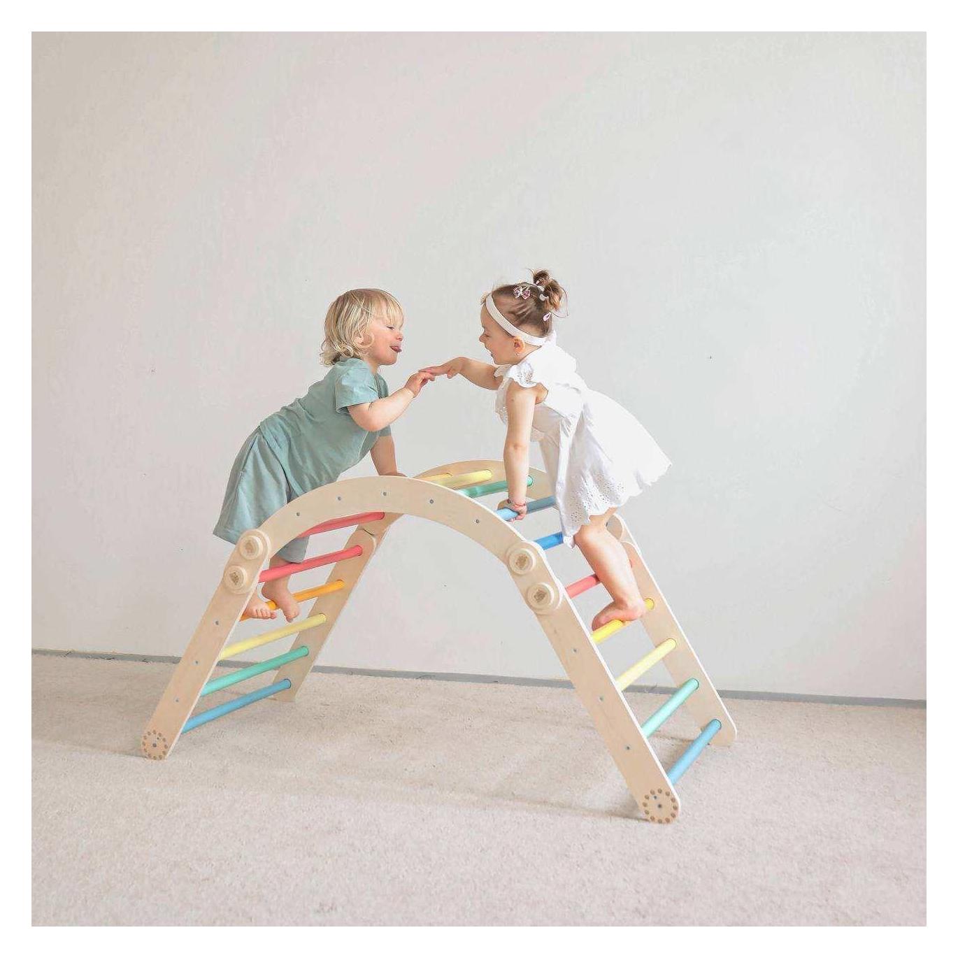 Montessori Maxi-Struttura da arrampicata für Bambini (Set L mit Schaukel) Regenbogenfarben (Cons + Cons mini + arch, BRIGHT)