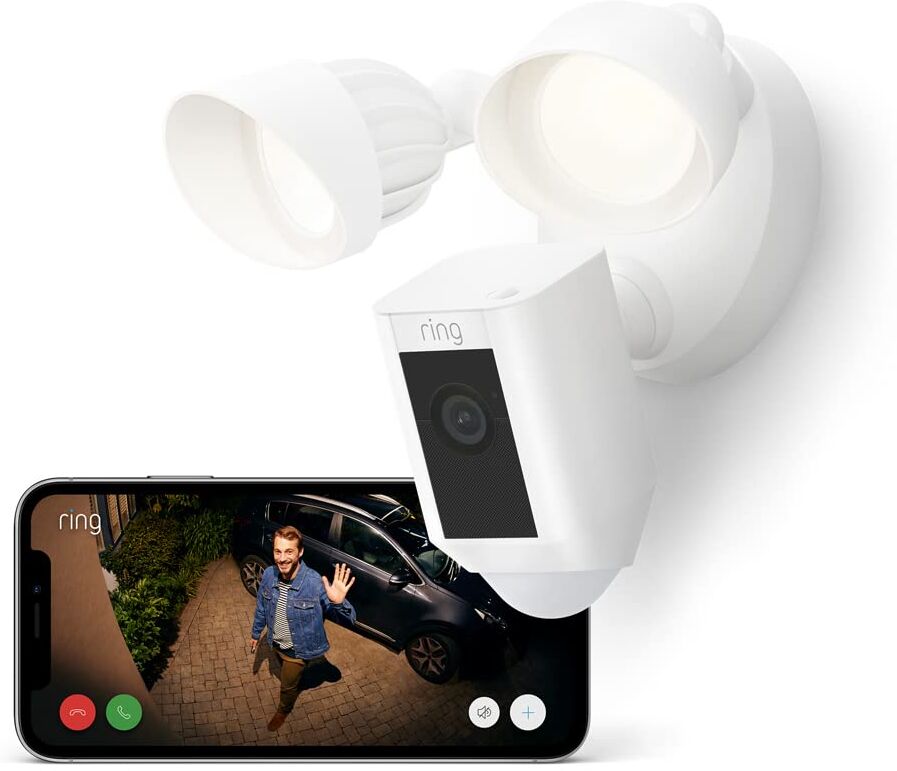 Ring Floodlight Cam Wired Plus White   1080p Outdoor Camera & LED Lights, New
