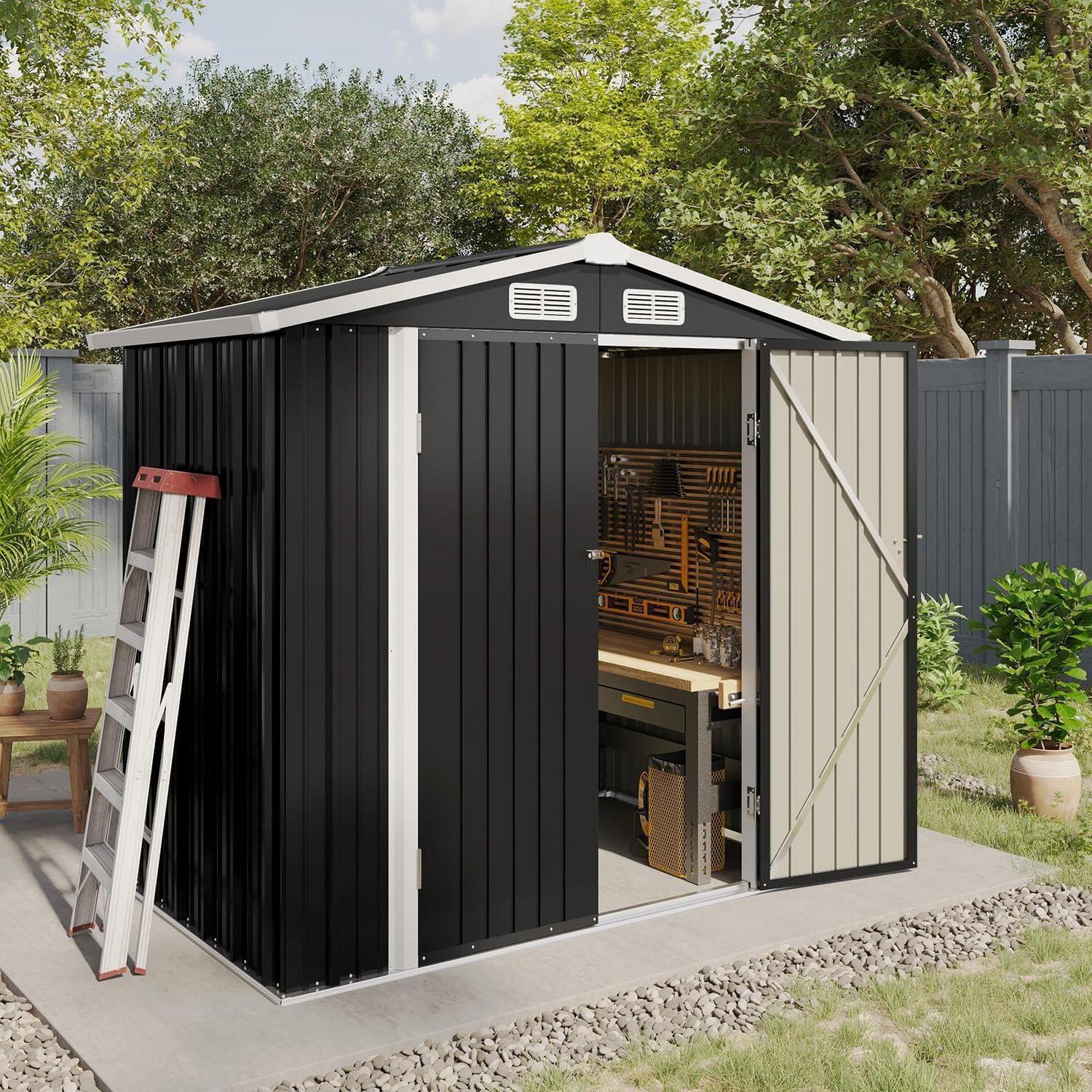 Gartenschuppen 1,8 x 1,2 m Metall Schwarz abschließbar wetterfest