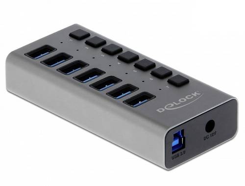 Delock 63669 USB-Hub 7 Port USB-A USB 3.2 Gen1 5 GBit/s Grau 63669