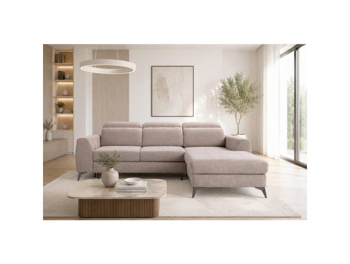 Mid.you Ecksofa Muenster, Beige, Metall, Uni, Ottomane rechts, L-Form, 264x191 cm, Rücken echt, Armteil links, Armteil rechts, Wohnzimmer, Sofas & Couches, Wohnlandschaften, Ecksofas mit Schlaffunktion