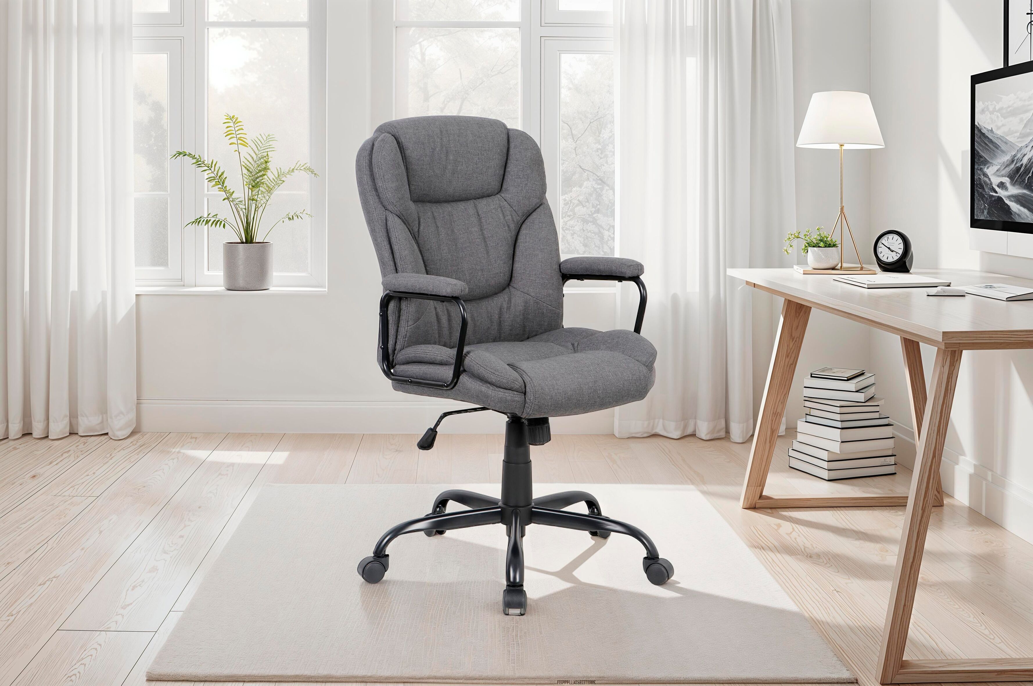 Chefsessel BYLIVING "Sting", grau (grau, schwarz, grau), B:57cm H:109cm T:67cm, Metall, Polyester, Stühle, Chefsessel, gemütlich gepolsterter Bürostuhl mit viele Einstellungsmöglichkeiten grau, schwarz, grau B/H/T: 57cm x 109cm x 67cm, 1 Stk., Webstoff un