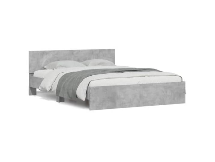 PUGYNBK Bettgestell mit Kopfteil, Betongrau, 140 x 190 cm Technisches Holz, Sperrholzplatten, stabile Halterung, inklusive Basis
