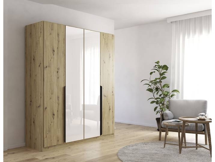 Kleiderschrank Drehtürenschrank Artemis , mit Glastüren , Eiche Artisan / weiß , verschiedene größen