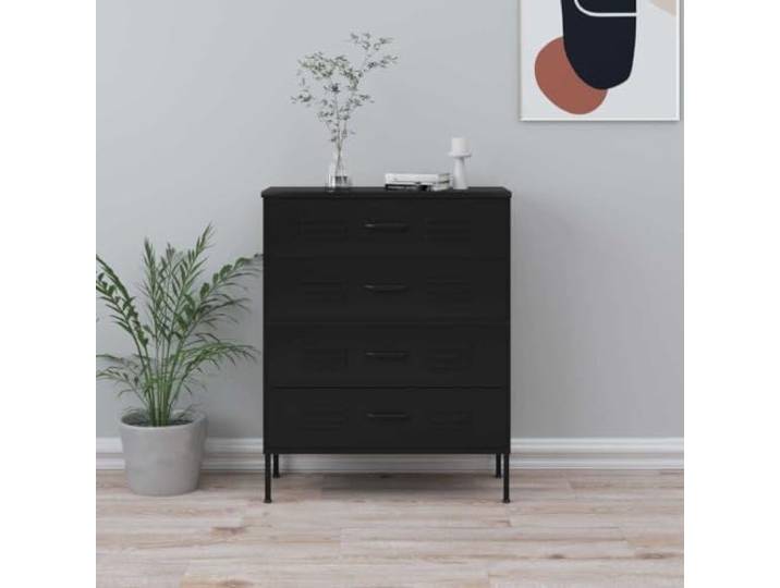 smnyxs Kommode, Schwarz, 80 x 35 x 101,5 cm, Stahl Stahlkonstruktion, Bodennivellierungen, vollständig ausgezogene Schubladen, Kugelführungen, sanftes Öffnen
