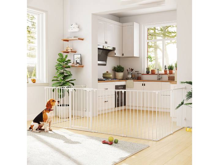 PawHut Barrière Métal Pliable 8 Panneaux 61x75cm Blanc