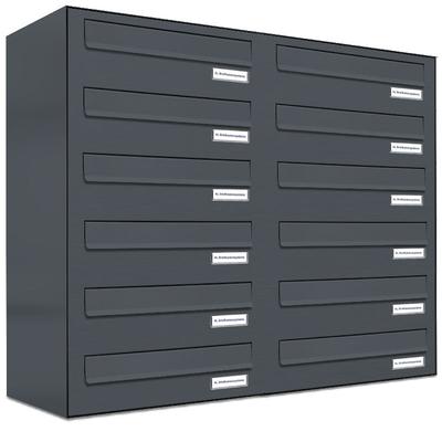 AL Briefkastensysteme 12 Fächer Premium Durchwurf Briefkasten in RAL 7016 Anthrazit Grau, Post A4, robust, wetterfest, Artikelnummer: 132P12DZ2P7016
