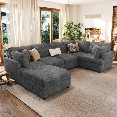 Loedds 127-inch 6-Piece Modular U-Shaped Modern Chenille Sectional Sofa with Convertible Design for Living Room