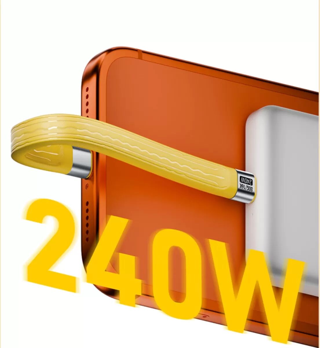 INF Kit câble USB-C FPC plat 240W + adaptateur d'extension - 240W MAX, USB4 80Gbps, 16K@60Hz, Puce Emark (TPE) Jaune