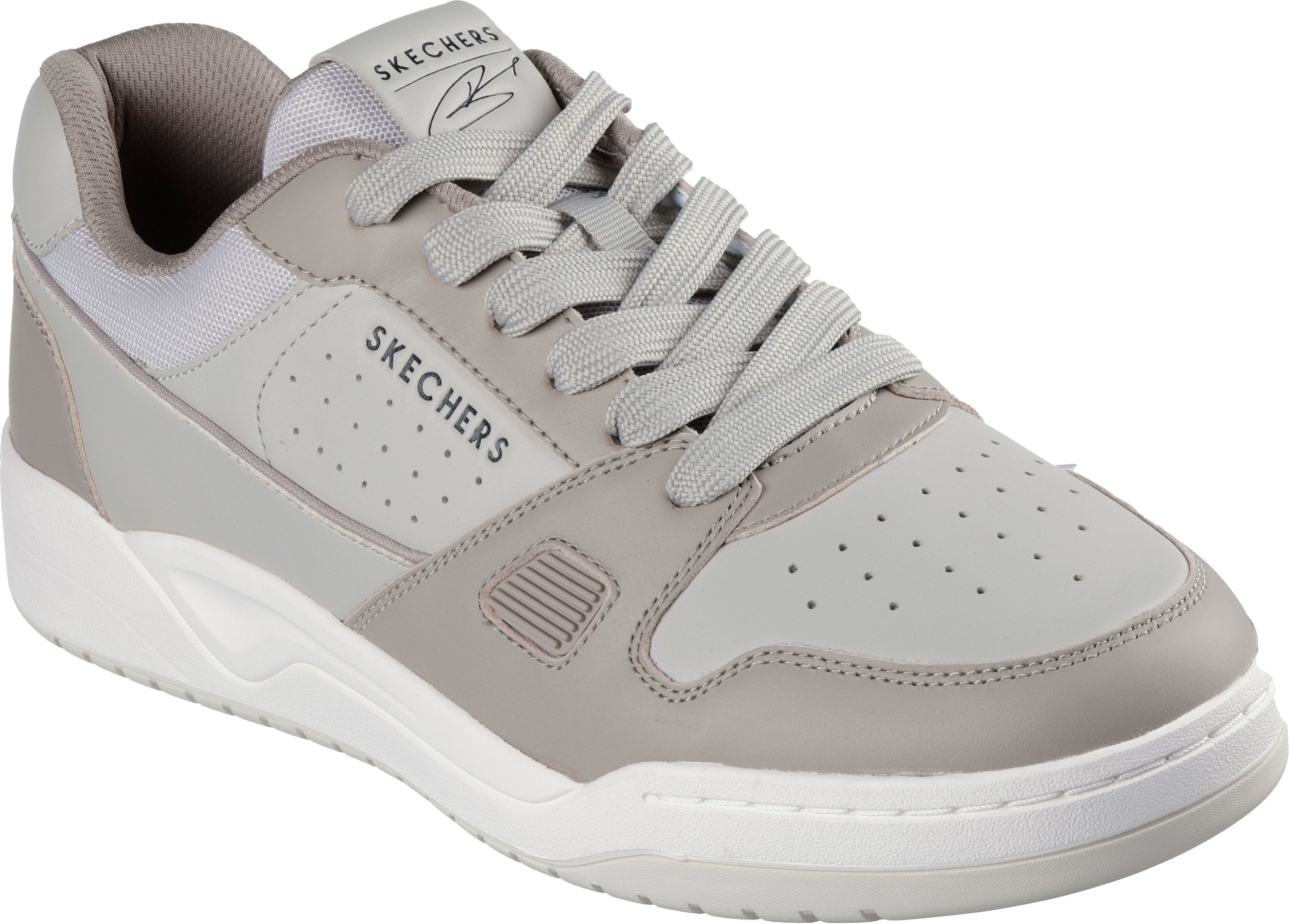 Sneaker SKECHERS "Harry Kane - Off Pitch Collection: Koopa - Harry Kane Court", Herren, Gr. 47,5, grau, Leder, Schuhe Sneaker, Retro Sneaker signiert vom weltbekannten Fussballstar Harry Kane grau 47,5