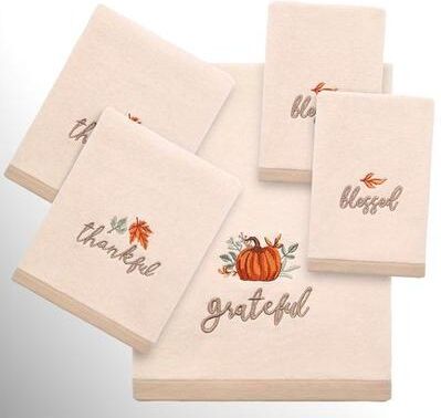 Avanti Linens, Inc Grateful Patch Bath Towel Set of Five Ivory Bath Hand Fingertip, Bath Hand Fingertip, Ivory