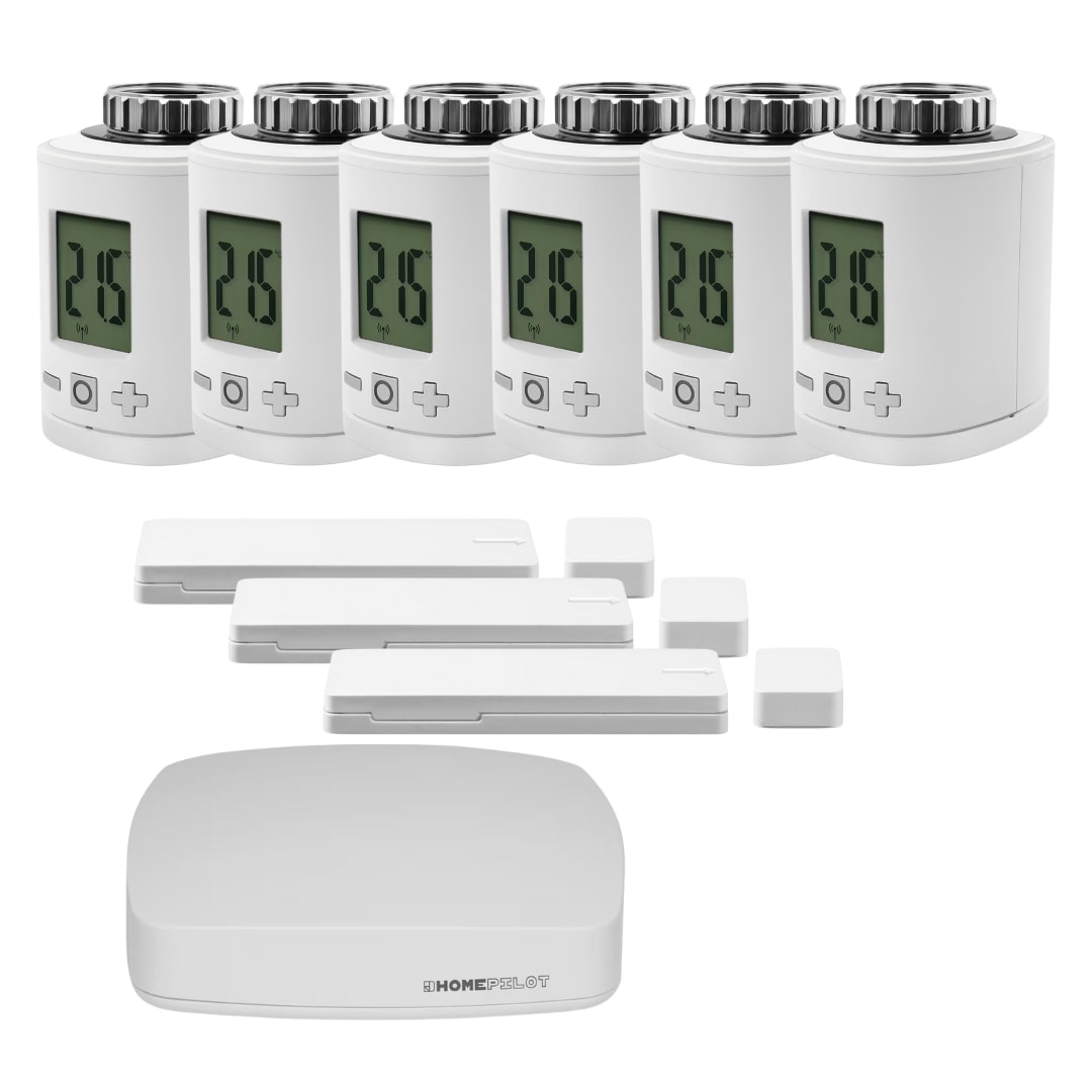 Homepilot Starter Set Smarte Heizung . 6 Thermostate . 3 Tür-/Fensterkontakte