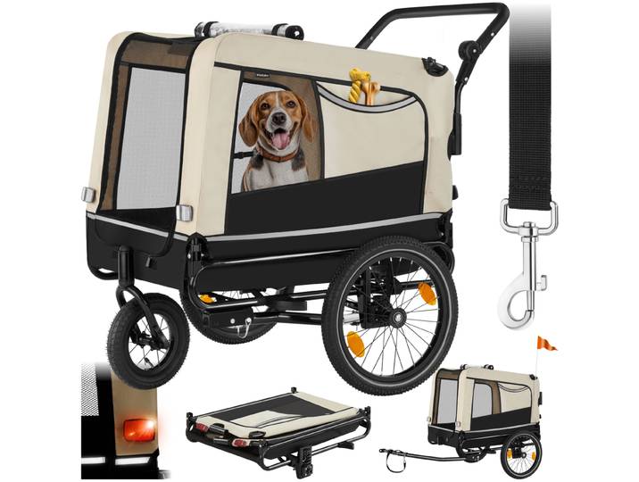 Remorque vélo pour chien WoofRider multifonction, Pliable, jusqu'à 40kg - beige