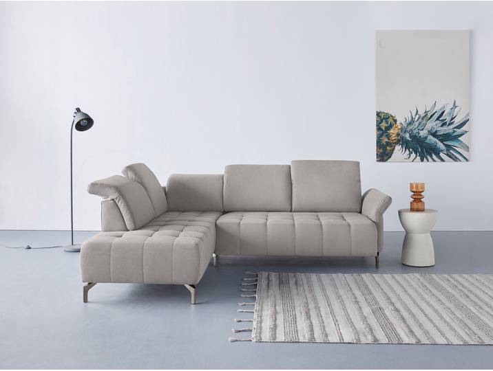 Ecksofa, Polyester, Silber 260×220 cm, Mit Kopfteilverstellung & Motorischem Vorziehsitz, Modern, Inosign