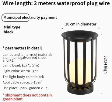 Uplifted Goods Elegant Outdoor Patio Light For Garden Tea Tables Courtyard Decor mains D20x32cm carbonized Steel