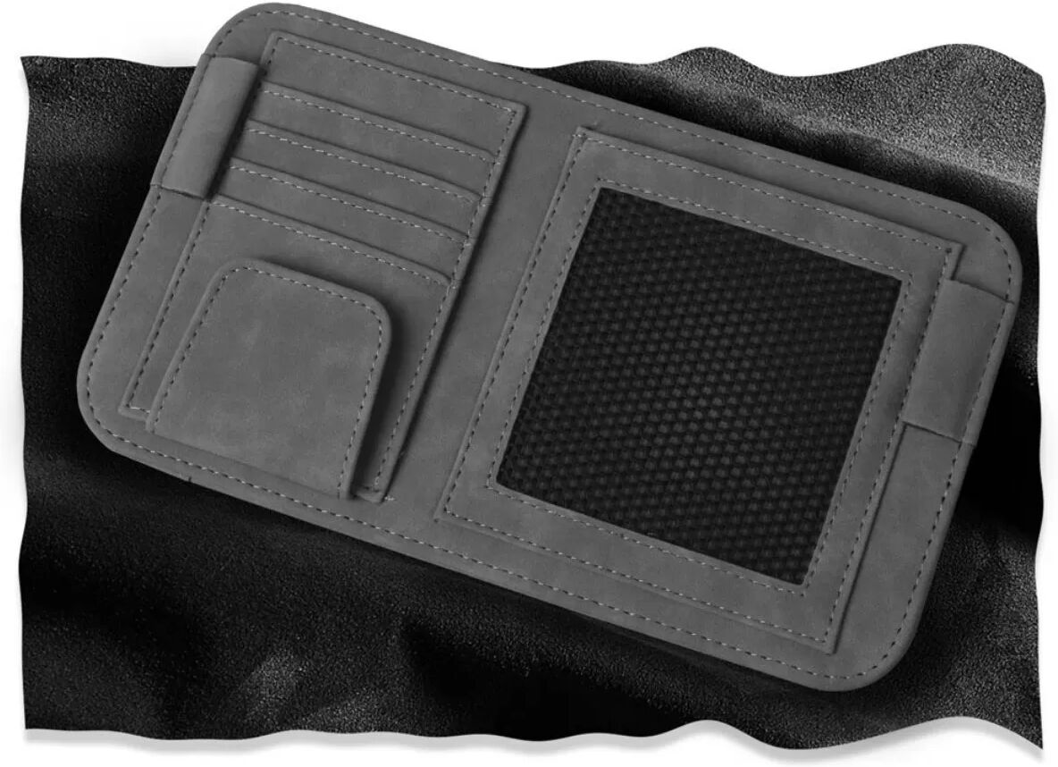 INF Schaffell-Wildleder Sonnenblenden-Organizer - Wasserabweisender Visier-Dokumentenhalter mit Netzfach und Klettverschluss Braun