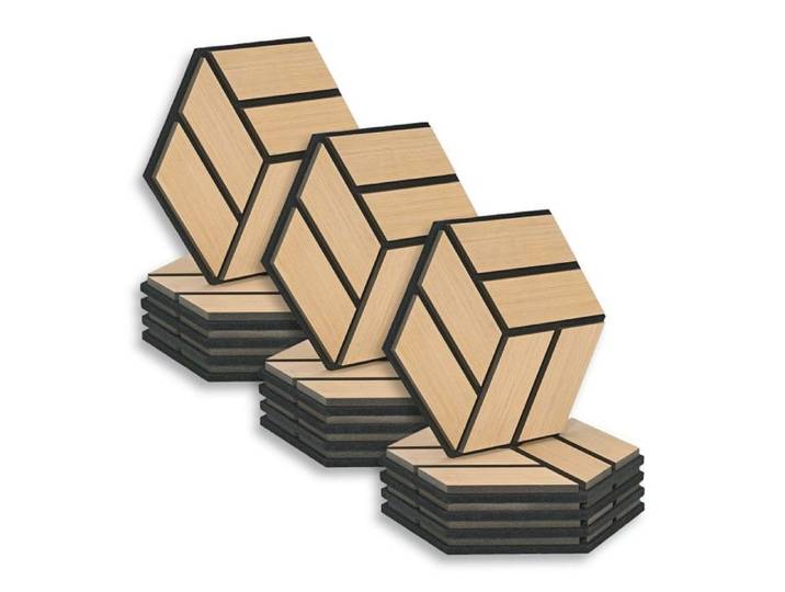 15 Panneaux muraux 30x26 hexagone naturel bois
