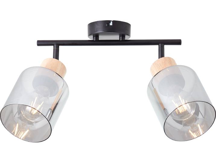 BRILLIANT WEALD Tube spot 2flg noir/fumée/bois Spot de plafond avec abat-jour fumé 2 x E27 max. 40 W métal/verre/bois