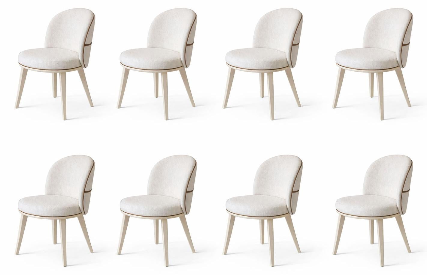 JVmoebel Witte eetkamerstoelset met 8 zacht beklede stoelen