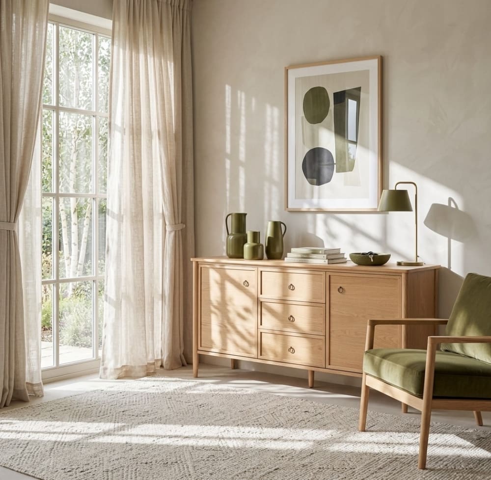 WOODEK Buffet en chêne et placage de chêne Beige 45x80x150cm