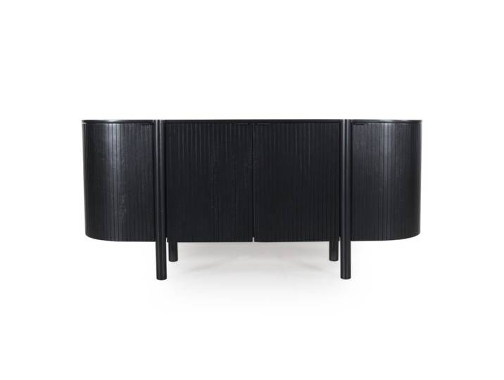 CASA DOMA Tarifa Sideboard aus Mango Massivholz in Lamellen-Design Sideboard mit 4 Türen, aus massivem Mangoholz, in edlem Schwarz lackiert, modernes Lamellen-Design Modern, Zeitlos