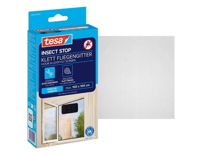 Fliegengitter-Gewebe TESA Klett Fliegengitter für Fenster - Insektenschutz , schwarz (rahmen: schwarz gewebe: schwarz), B:100cm H:100cm, Insektenschutzgitter, Fliegengitter-Gewebe, Fliegen Netz - 100 cm x 100 cm