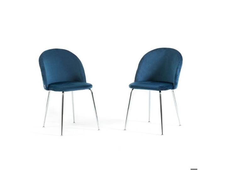 Chaises - SARA - Lot de 2 - Velours - Métal - Bleu/Argent
