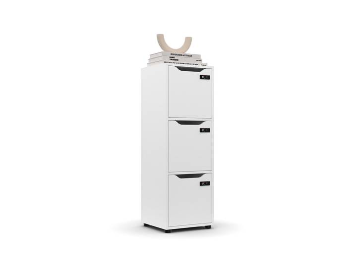 Meuble 3 cases porte à serrure à codes Flex'Office - H.121 x L.41 x P.40 - Blanc