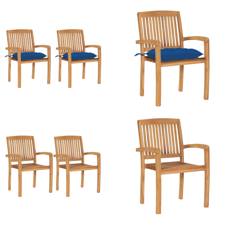 vidaXL Gartenstühle 2 Stk. mit Blauen Kissen Massivholz Teak - Gartenstuhl - Gartenstühle - Holz-Gartenstuhl - Holz-Gartenstühle