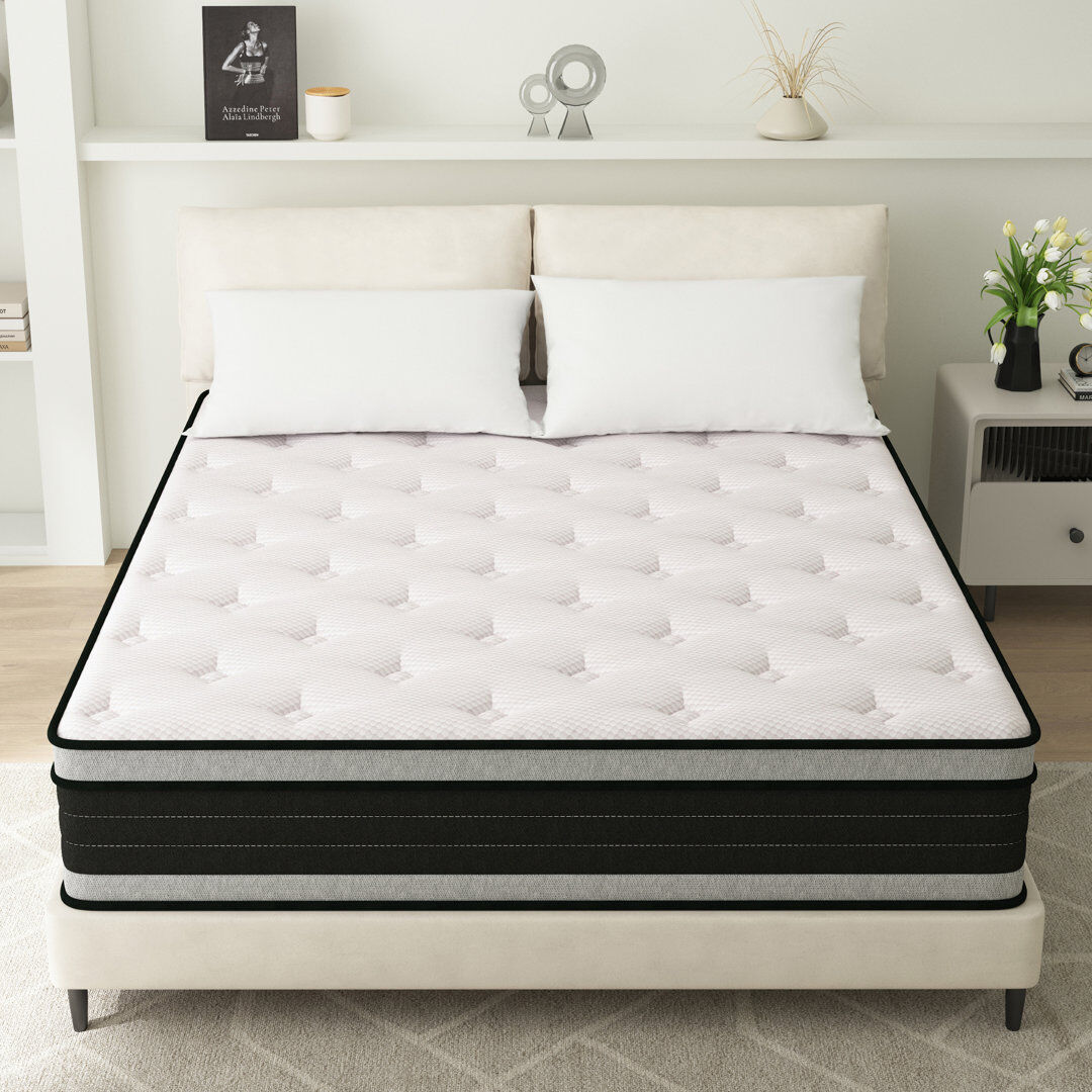 White Noise 36cm Medium Hybrid Sprung Mattress In A Box Pillow Top 3000 Mattresses Super King (6')