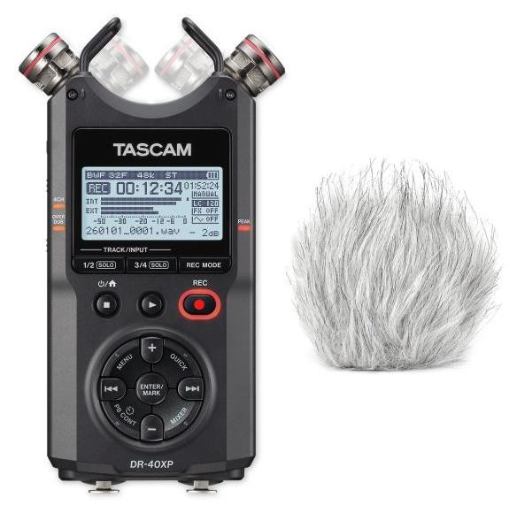 Tascam DR-40XP audio-recorder met vachtwindbeschermer