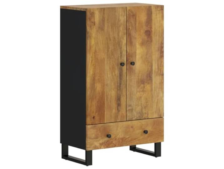 LASWWQMRF Highboard 60x33x100 cm Massivholz Mango Schrank mit Schublade Industrieller Beistellschrank fürs Wohnzimmer aus Mango-Massivholz mit honigbrauner Lackierung und stabilen Eisenbeinen.