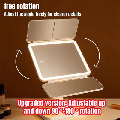 Fusion Finds Tri Fold LED Makeup Mirror With Adjustable Panels For Flawless Beauty & Grooming upgraded Version