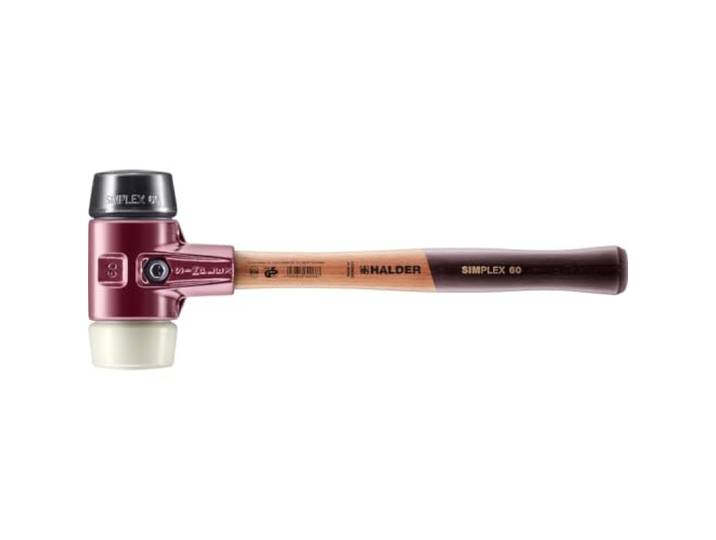 Maillet SIMPLEX\, Caoutchouc chargé/nylon; avec boîtier en fonte malléable et manche en bois D=60 mm 3028.060