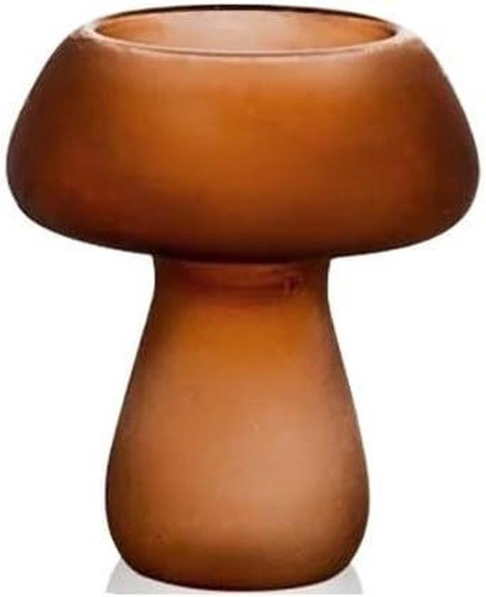 Set van 2 bruine glazen kandelaars met paddestoel design voor sfeervolle decoratie