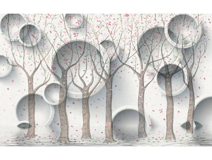 Fototapete PAPERMOON Muster mit Bäumen , bunt, B:4,5m L:2,8m, Vlies, Tapeten, Fototapete