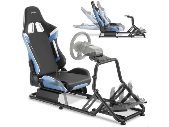 Fauteuil gaming - TECTAKE - Siège baquet PLAY compatible consoles inclinable 180° maximum 120kg - noir/azur