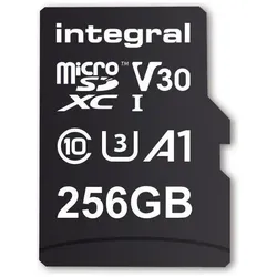 Integral INMSDX256G-100V30 256GB MICRO SD CARD MICROSDXC UHS-1 U3 CL10 V30 A1 UP TO 100MBS READ 45MBS WRITE (256 GB, microSDXC, U3, UHS-I), Speicherkarte, Schwarz