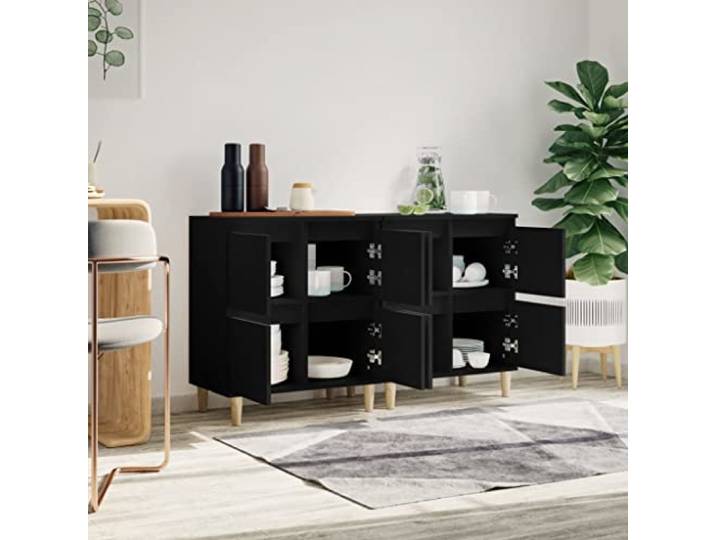 KTHLBRH Anrichte 2 Stück, schwarz, 60 x 35 x 70 cm, mehrschichtiges Holz 4 Fächer, Standfläche, Kippschutz, einfache Reinigung, klassischer Stil