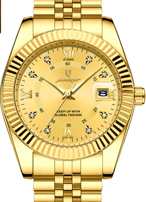 Modern Mode Marketplace Classic Waterproof Stainless Steel Mens Quartz Watch With Luminous Date Display gold Gold