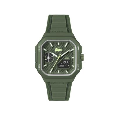 Chronograph LACOSTE "LC33 SQUARE", grün (olivgrün, grün), Armbanduhren, Herren, olivgrün, Chronograph, Quarzuhr, Armbanduhr, Herrenuhr, Silikonarmband, digital, analog