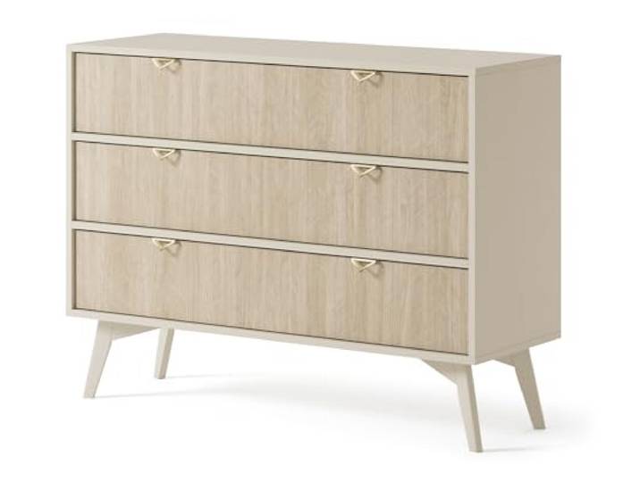 Forest Wohnzimmeranrichte mit 3 Schubladen, 106 cm, Wohnzimmerkommode, Beistelltisch, Kommode mit Beinen, Sideboard mit Füßen, Eukalyptus Beige (Beige)
